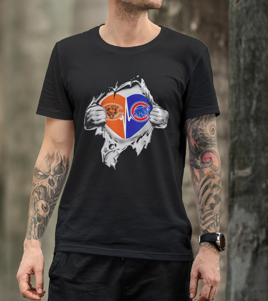 Chicago Bears Cubs Heart Burst T-Shirt