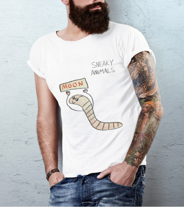 Sneaky Animals Moon Worm Holding Sign T-Shirt