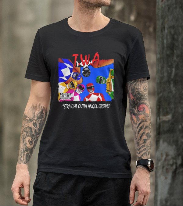 T.W.A Mighty Morphin Power Rangers Straight Outta Angel Grove Ranger Advisory Power Content T-Shirt