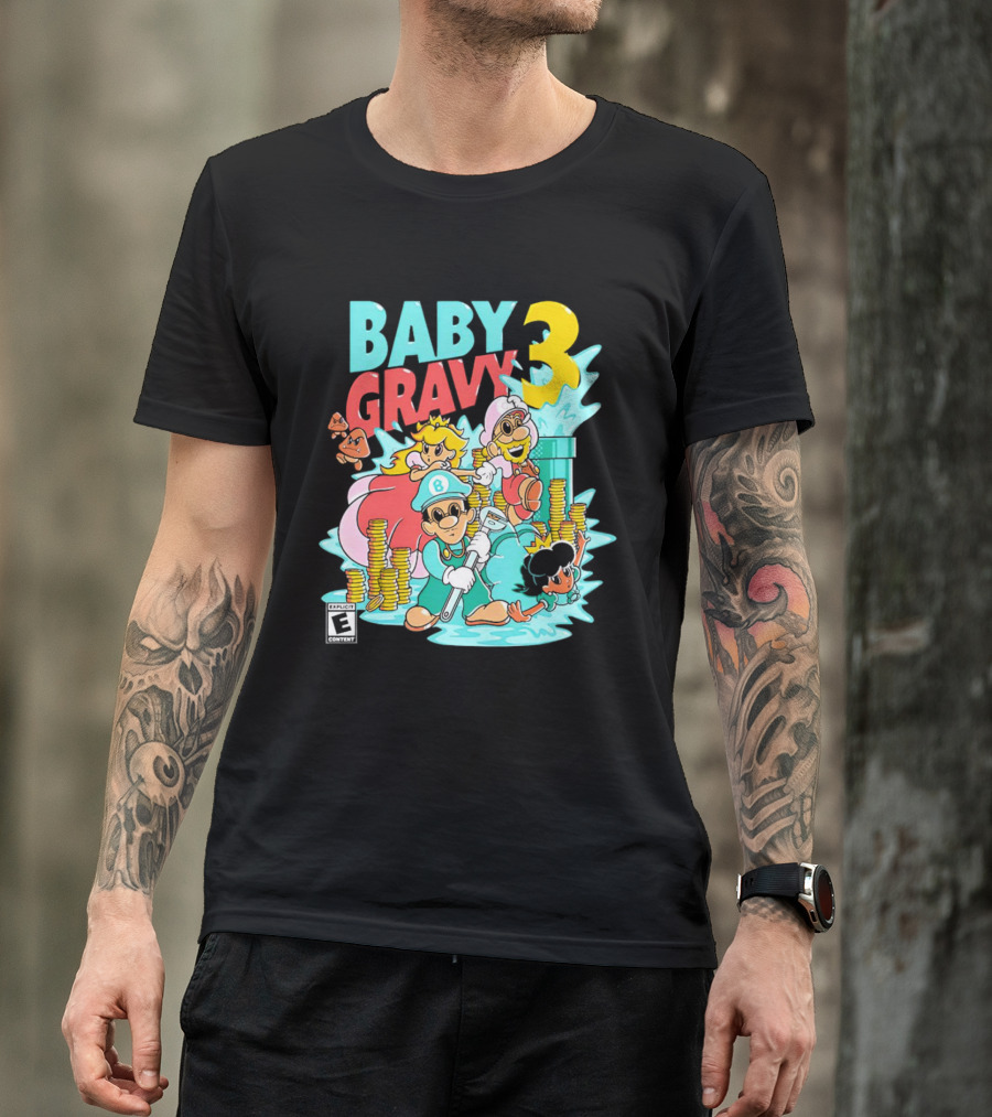 Baby Gravy 3 Bros Funny Mario Parody Explicit Content T-Shirt