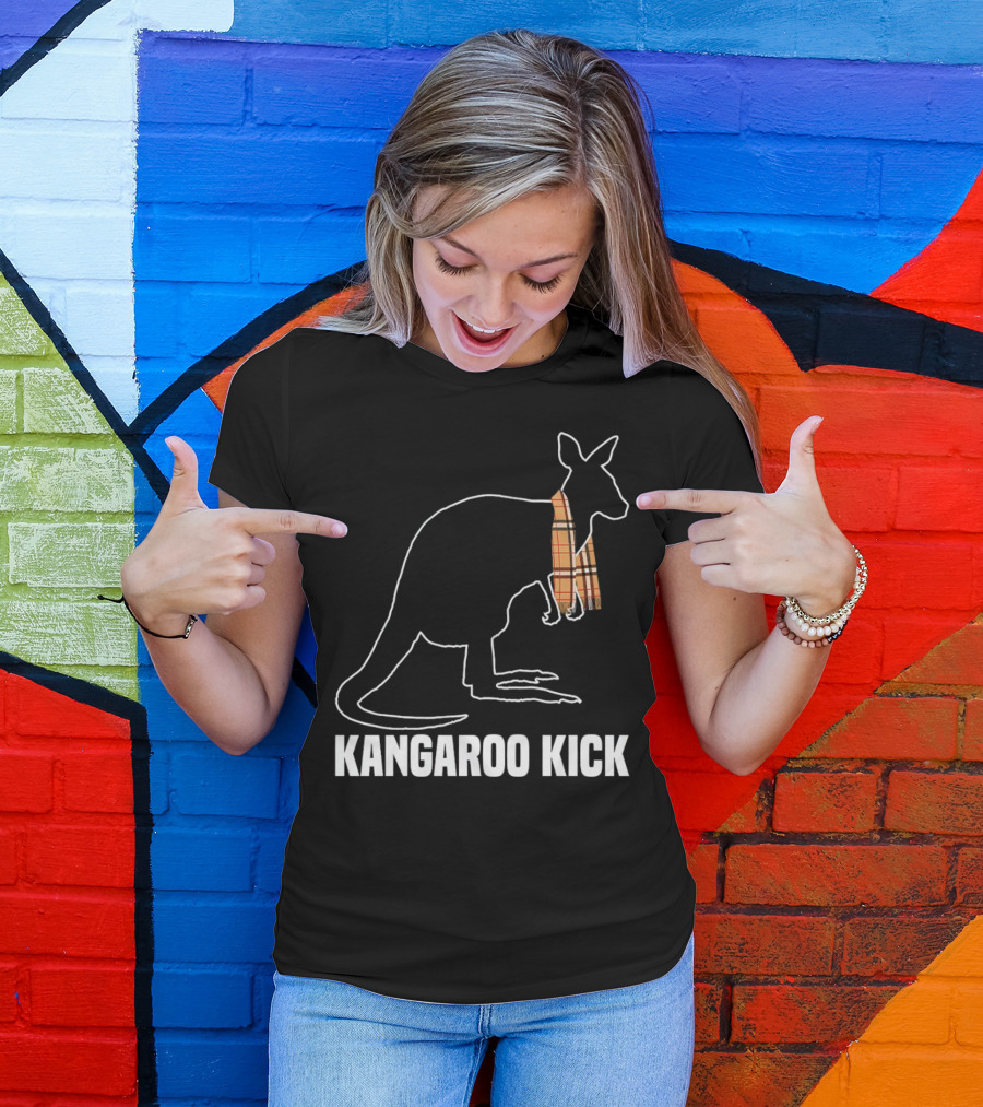 Kangaroo Kick Silhouette With Plaid Scarf T-Shirt