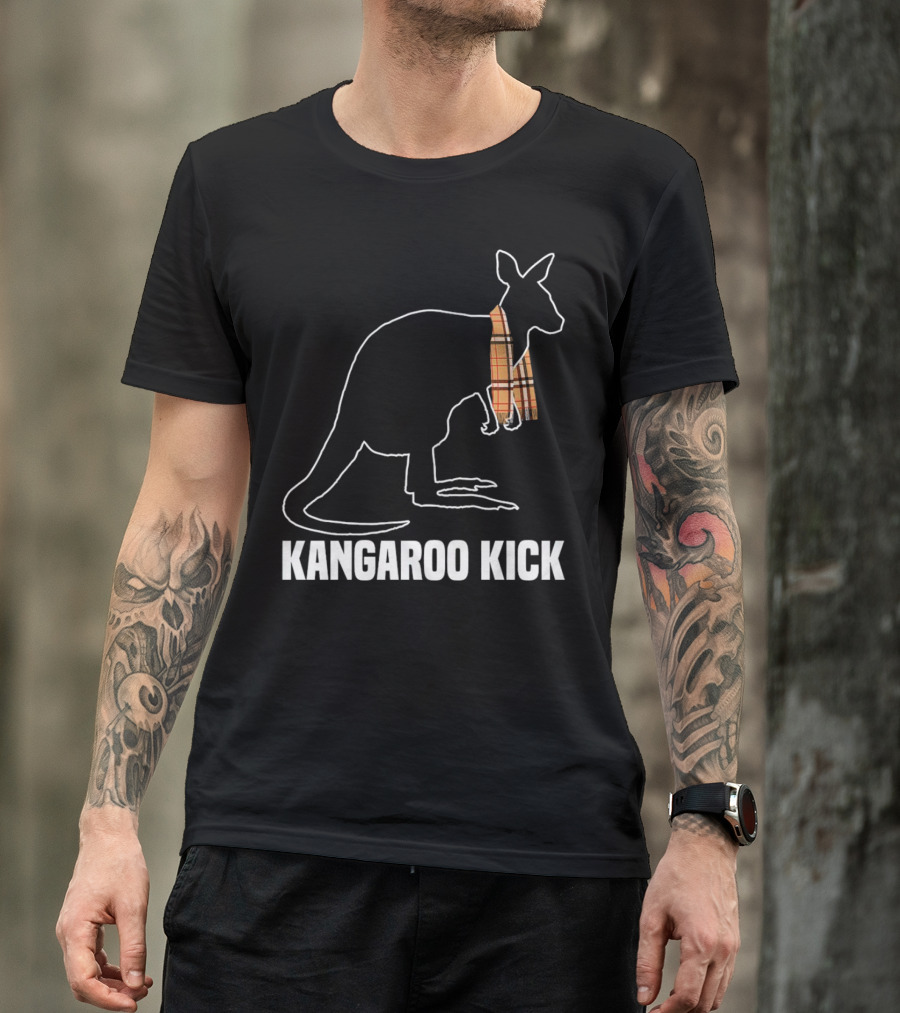 Kangaroo Kick Silhouette With Plaid Scarf T-Shirt