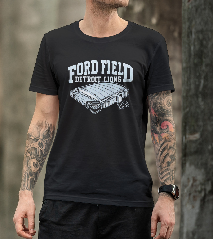Ford Field Detroit Lions Stadium Illustration Iconic NFL Team T-Shirt