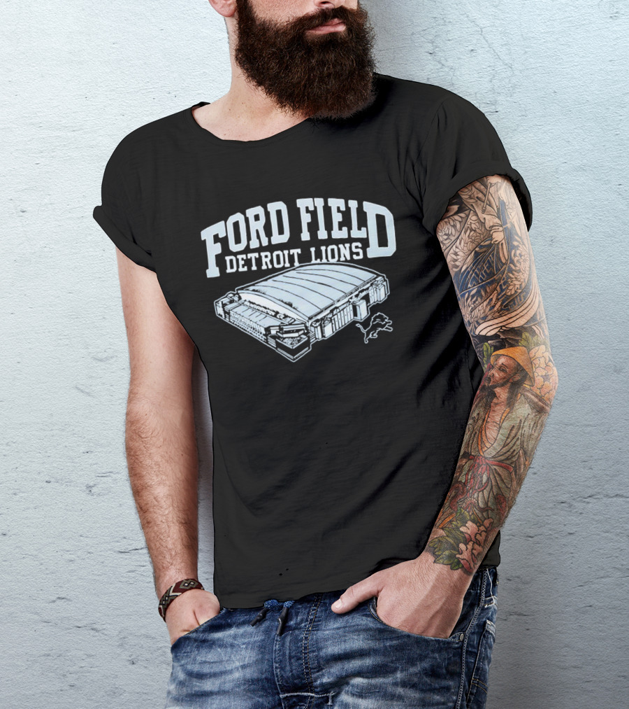 Ford Field Detroit Lions Stadium Illustration Iconic NFL Team T-Shirt