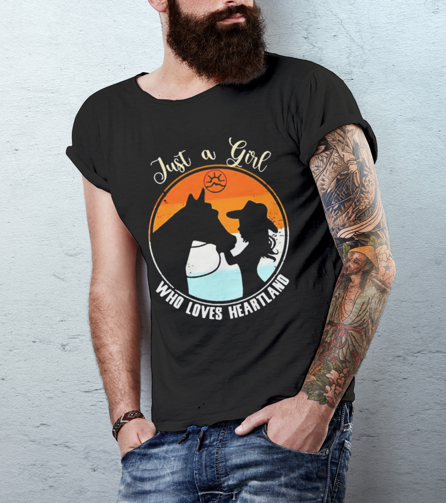 Just A Girl Who Loves Heartland Vintage Horse Silhouette With Sunset T-Shirt