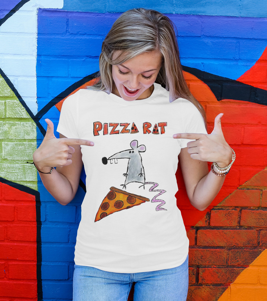 Pizza Rat Riding Pepperoni Slice With Whimsical Cartoon T-Shirt