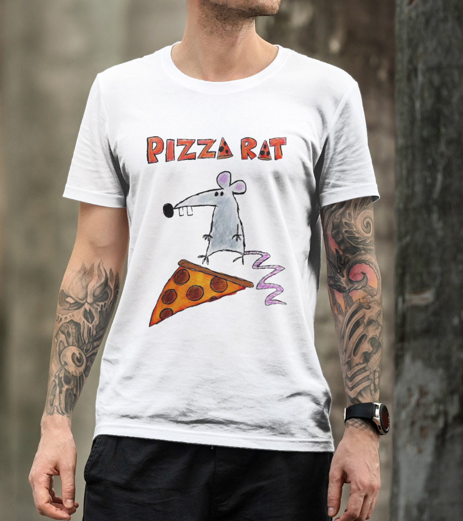 Pizza Rat Riding Pepperoni Slice With Whimsical Cartoon T-Shirt