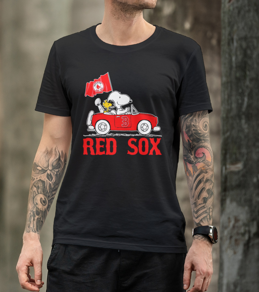 Red Sox Snoopy Woodstock Boston Red Sox Peanuts Car T-Shirt