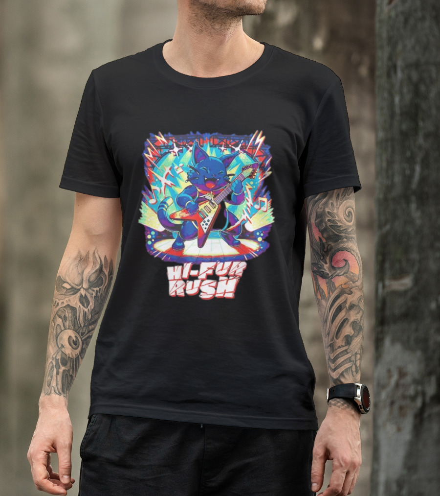 Cat Hi-Fur Rush Rocking Guitar Performance T-Shirt