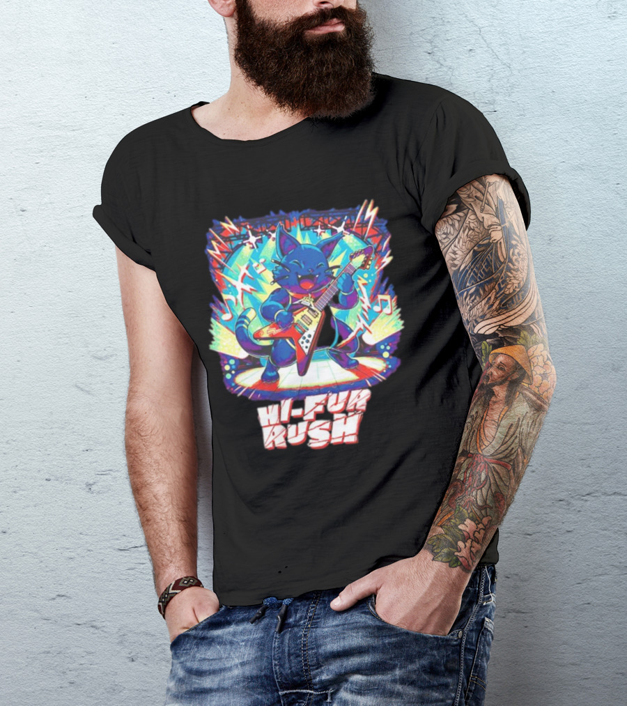 Cat Hi-Fur Rush Rocking Guitar Performance T-Shirt