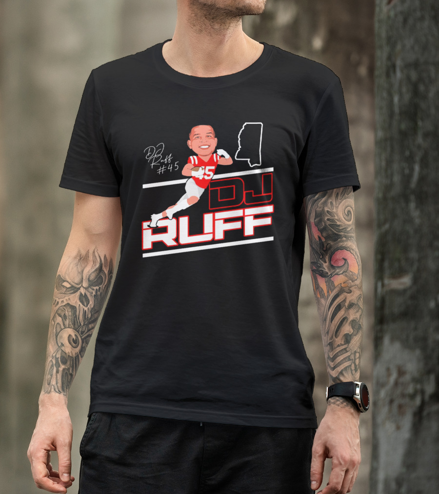 DJ Ruff #45 Ole Miss Rebels Football Signature T-Shirt