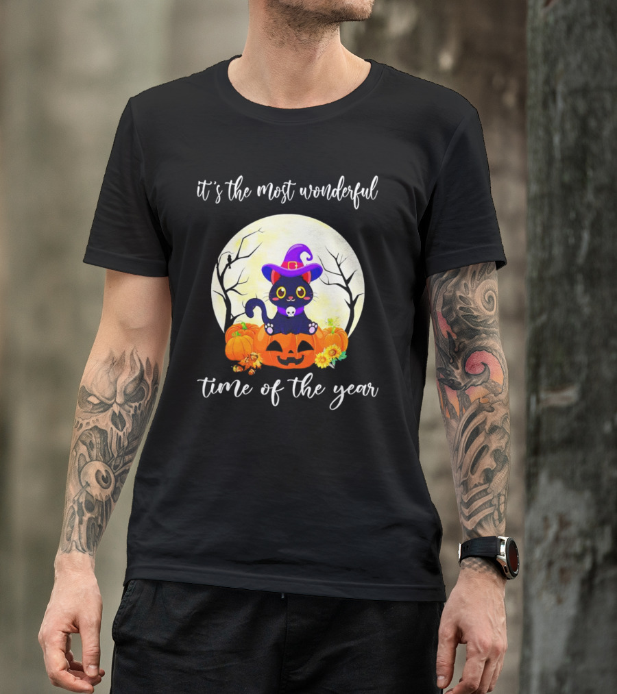 It’s The Most Wonderful Time Of The Year Cat Witch Halloween Pumpkin Moon T-Shirt