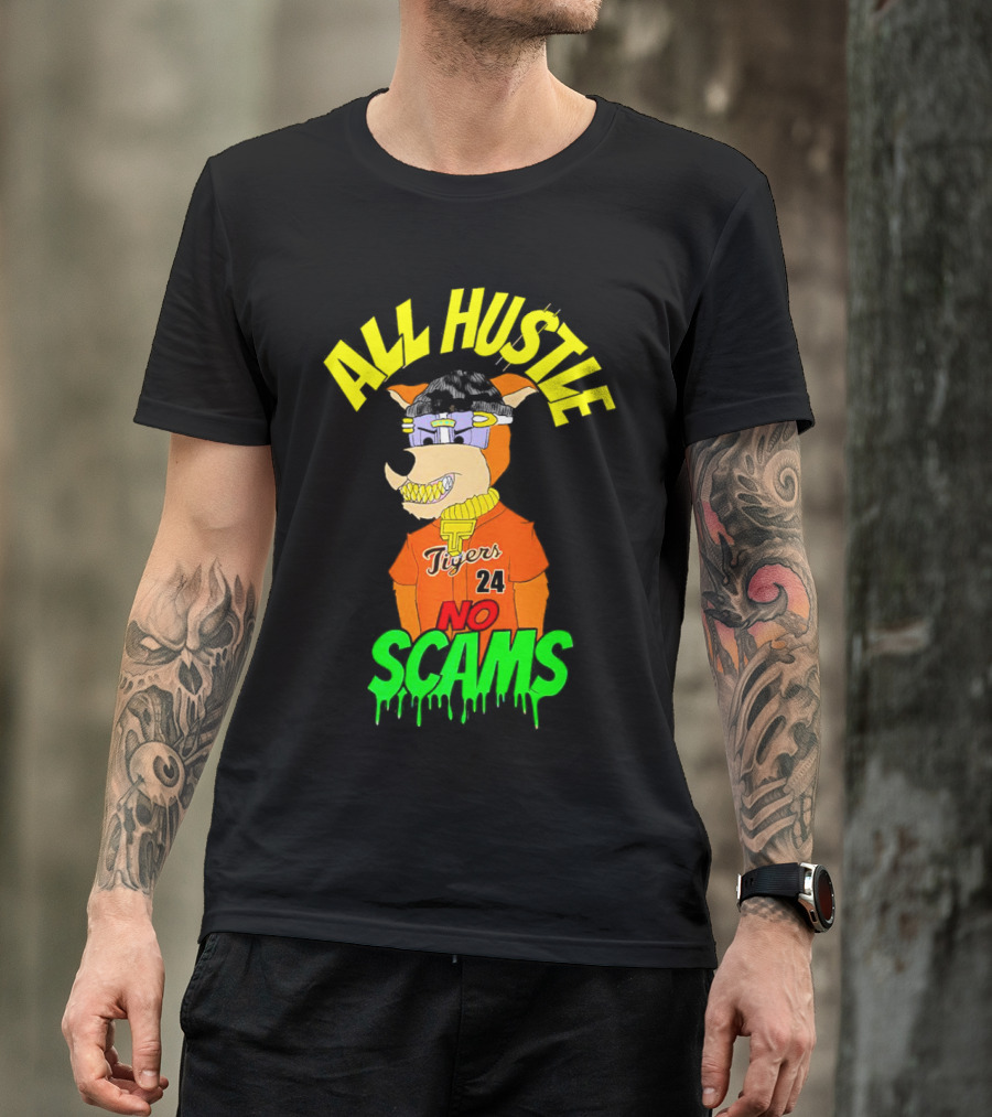 All Hustle No Scams Tigers 24 Cartoon Character T-Shirt