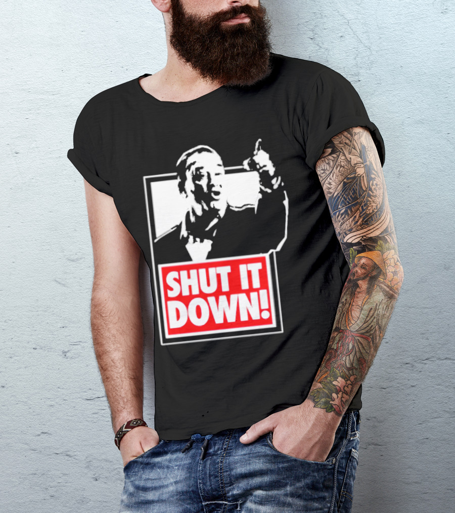 SHUT IT DOWN Meme Bold Red And White Iconic T-Shirt