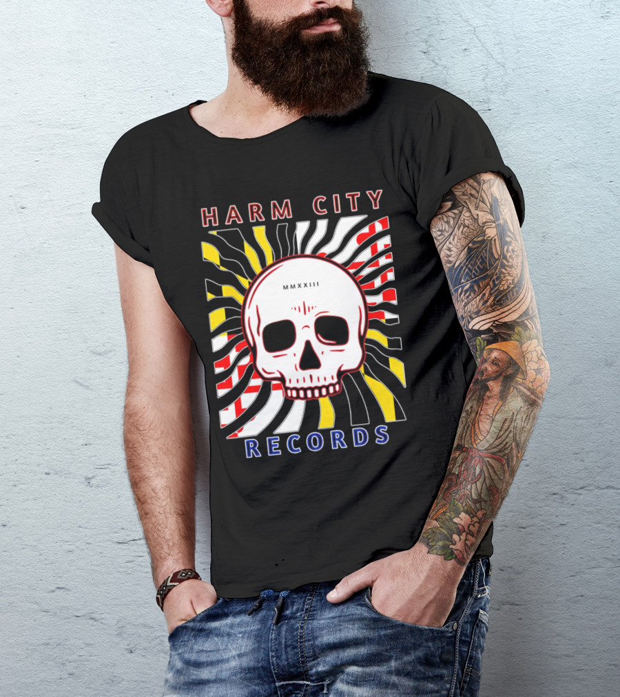 Harm City Records Baltimore Maryland Charm City MMXXIII Skull T-Shirt