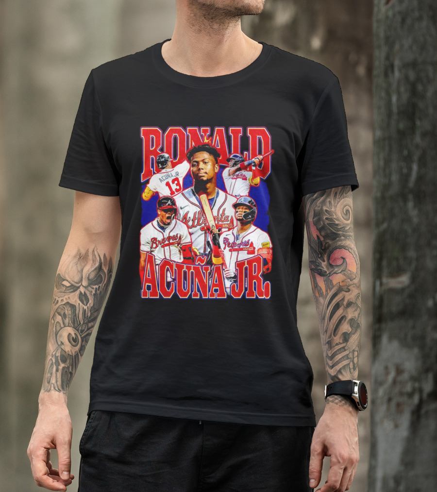 Ronald Acuña Jr Atlanta Braves Vintage Baseball Player Collage T-Shirt