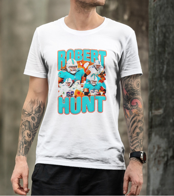 Robert Hunt Miami Dolphins 68 Vintage Football Collage T-Shirt