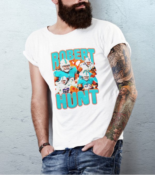 Robert Hunt Miami Dolphins 68 Vintage Football Collage T-Shirt