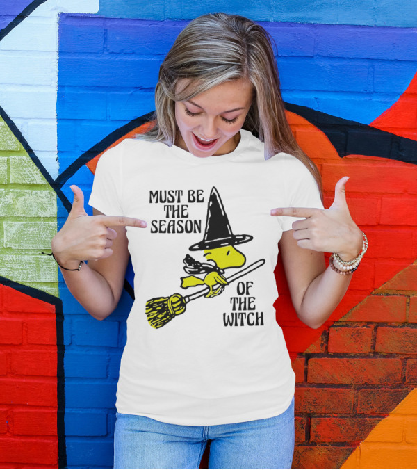 Must Be The Season Of The Witch Halloween Woodstock Peanuts Broomstick T-Shirt