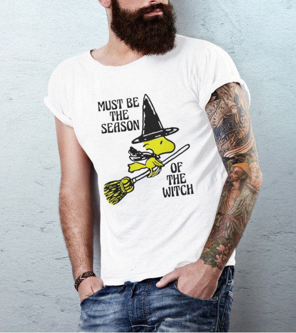 Must Be The Season Of The Witch Halloween Woodstock Peanuts Broomstick T-Shirt