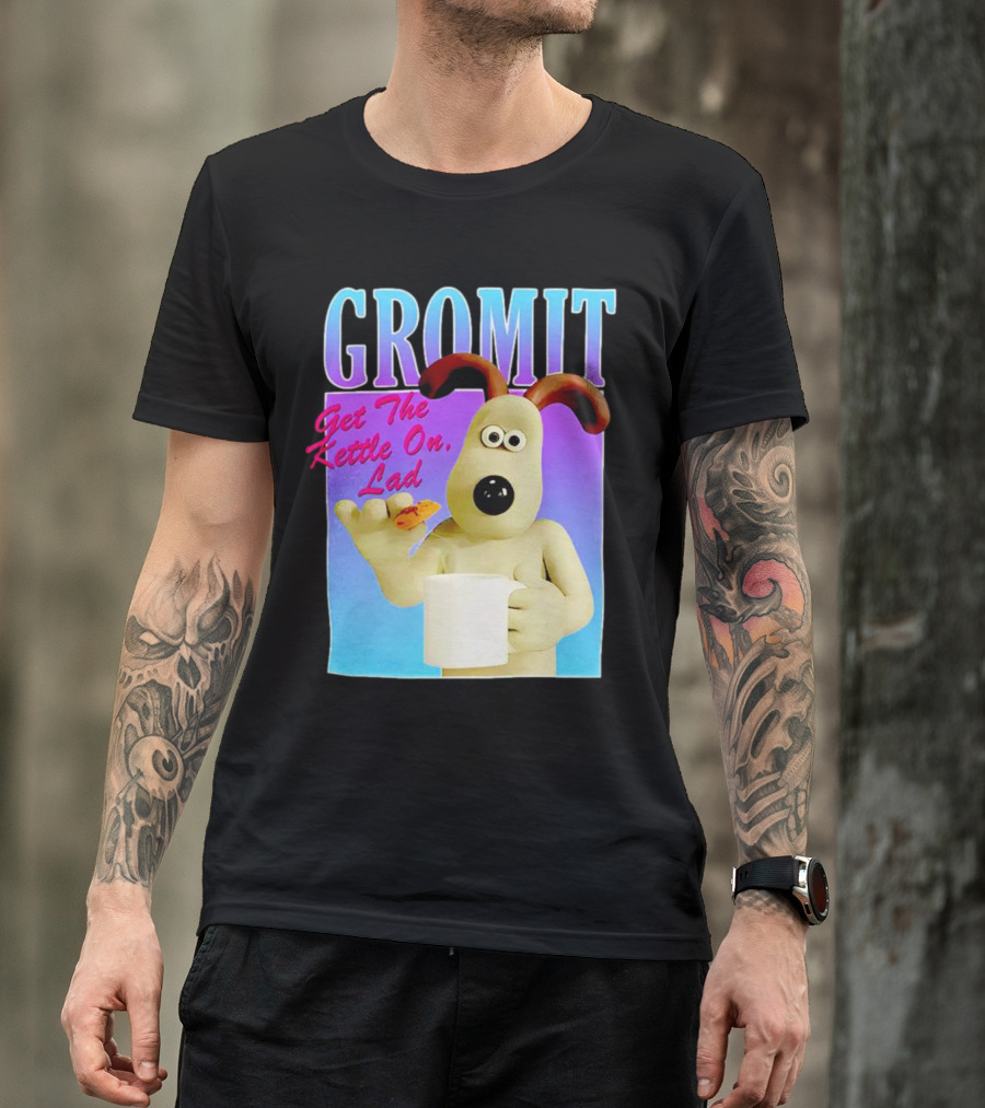 Gromit Get The Kettle On Lad With Tea And Biscuit T-Shirt