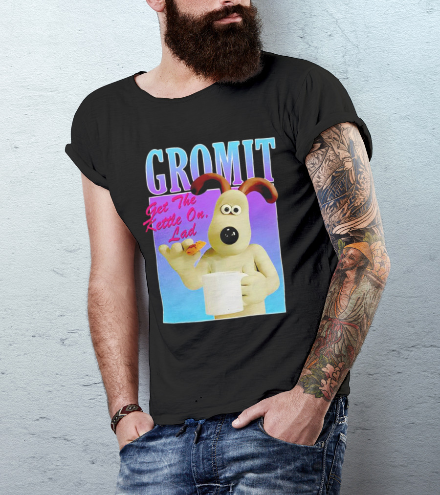 Gromit Get The Kettle On Lad With Tea And Biscuit T-Shirt