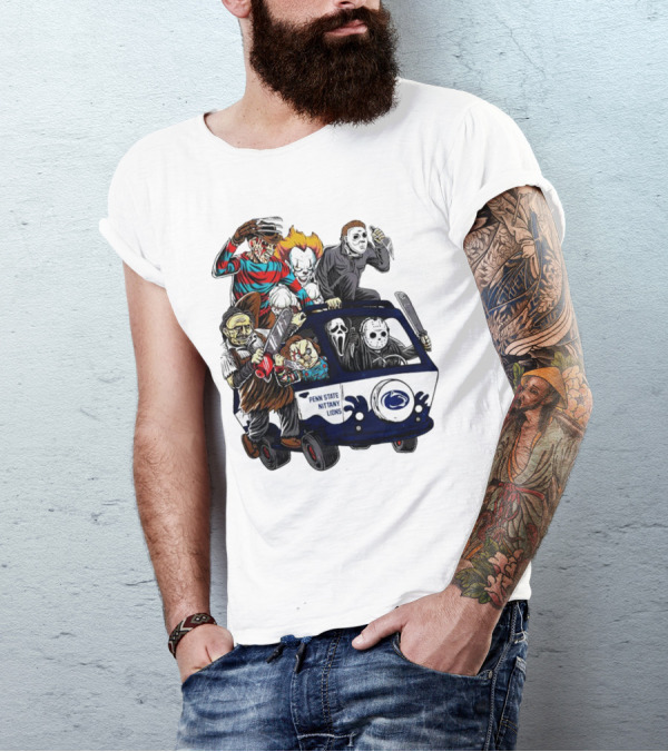 Penn State Nittany Lions Horror Movie Characters Halloween Bus T-Shirt