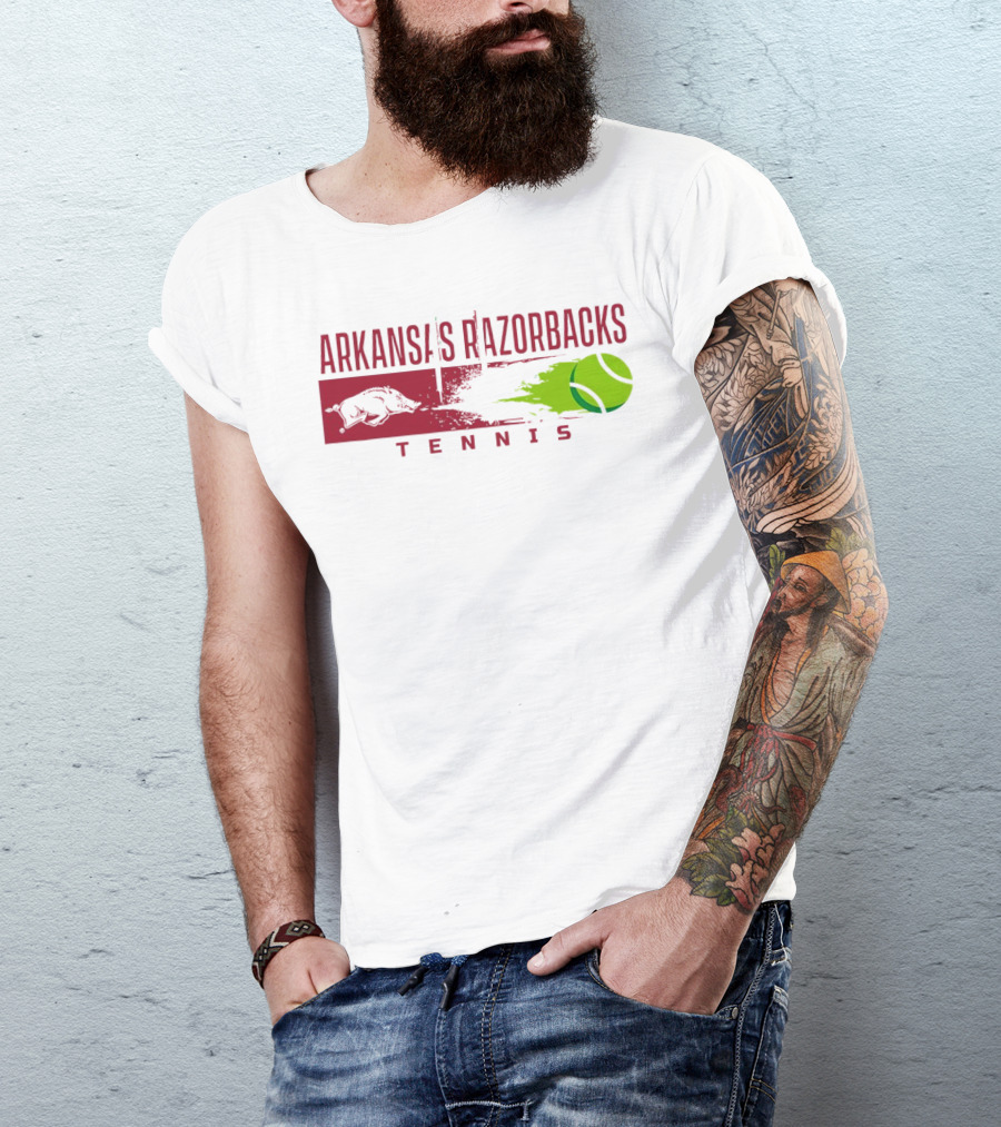 Arkansas Razorbacks Tennis Neon Green Ball And Hog T-Shirt