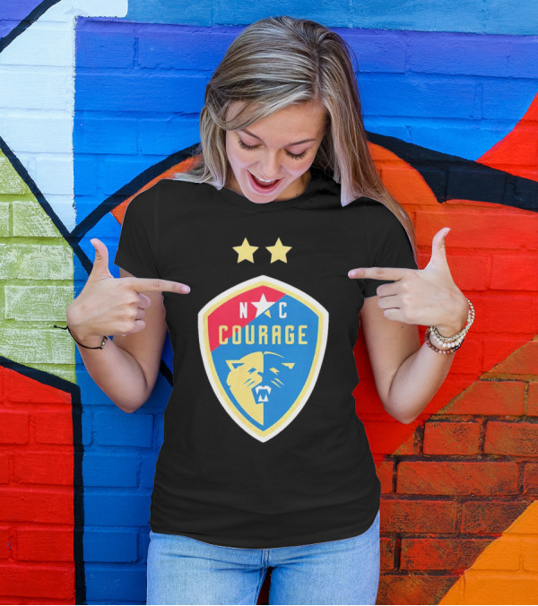North Carolina Courage Shield N C Star And Lion Emblem Two Stars T-Shirt