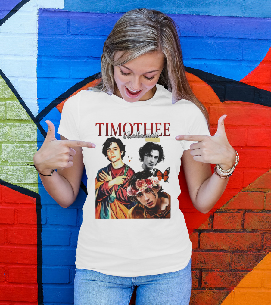 Timothee Chalamet Artistic Collage With Flowers And Butterfly T-Shirt