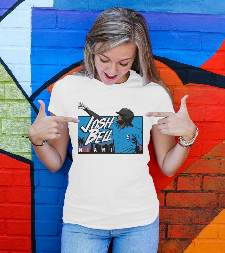 Josh Bell Miami Skyline Baseball Sunset T-Shirt