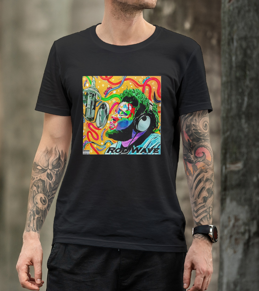 Rod Wave Vintage Colorful Microphone Headphones Psychedelic Art Album Cover T-Shirt