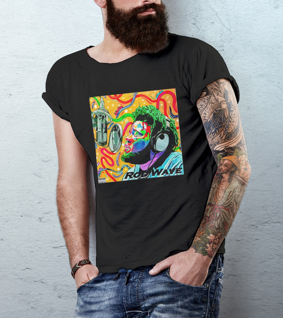 Rod Wave Vintage Colorful Microphone Headphones Psychedelic Art Album Cover T-Shirt