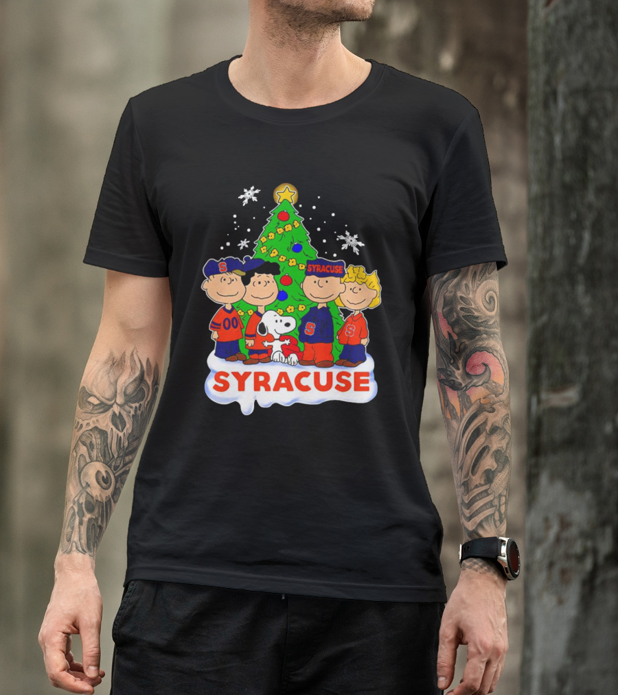 Peanuts Characters Christmas Tree Syracuse Orange Football Snowflakes T-Shirt