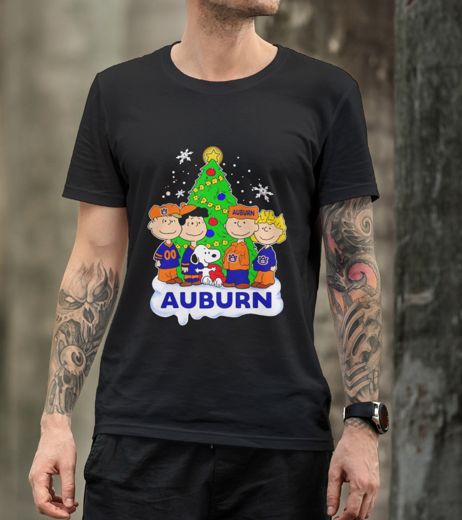 Auburn Tigers Peanuts Characters Christmas Tree Snoopy Charlie Brown Woodstock T-Shirt