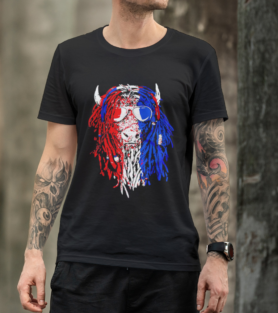 Buffalo Soldier Rasta Red Blue Bison Sunglasses Dreadlocks T-Shirt