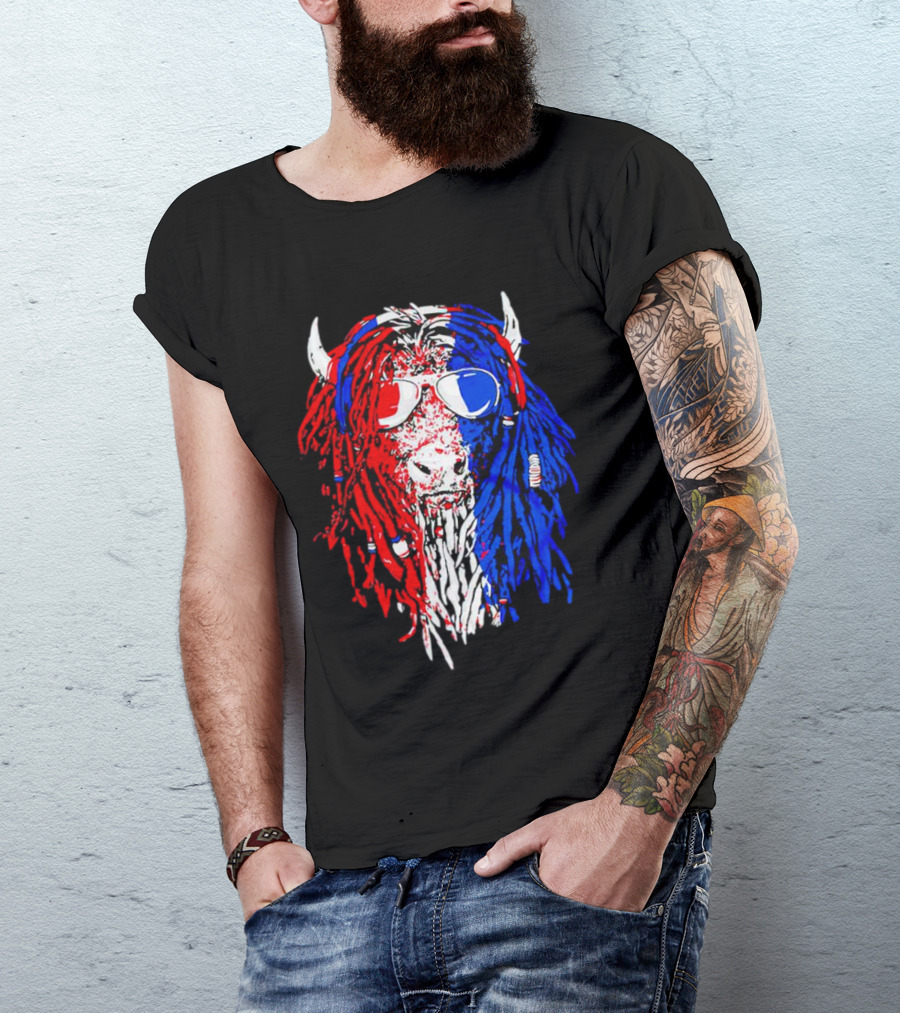 Buffalo Soldier Rasta Red Blue Bison Sunglasses Dreadlocks T-Shirt