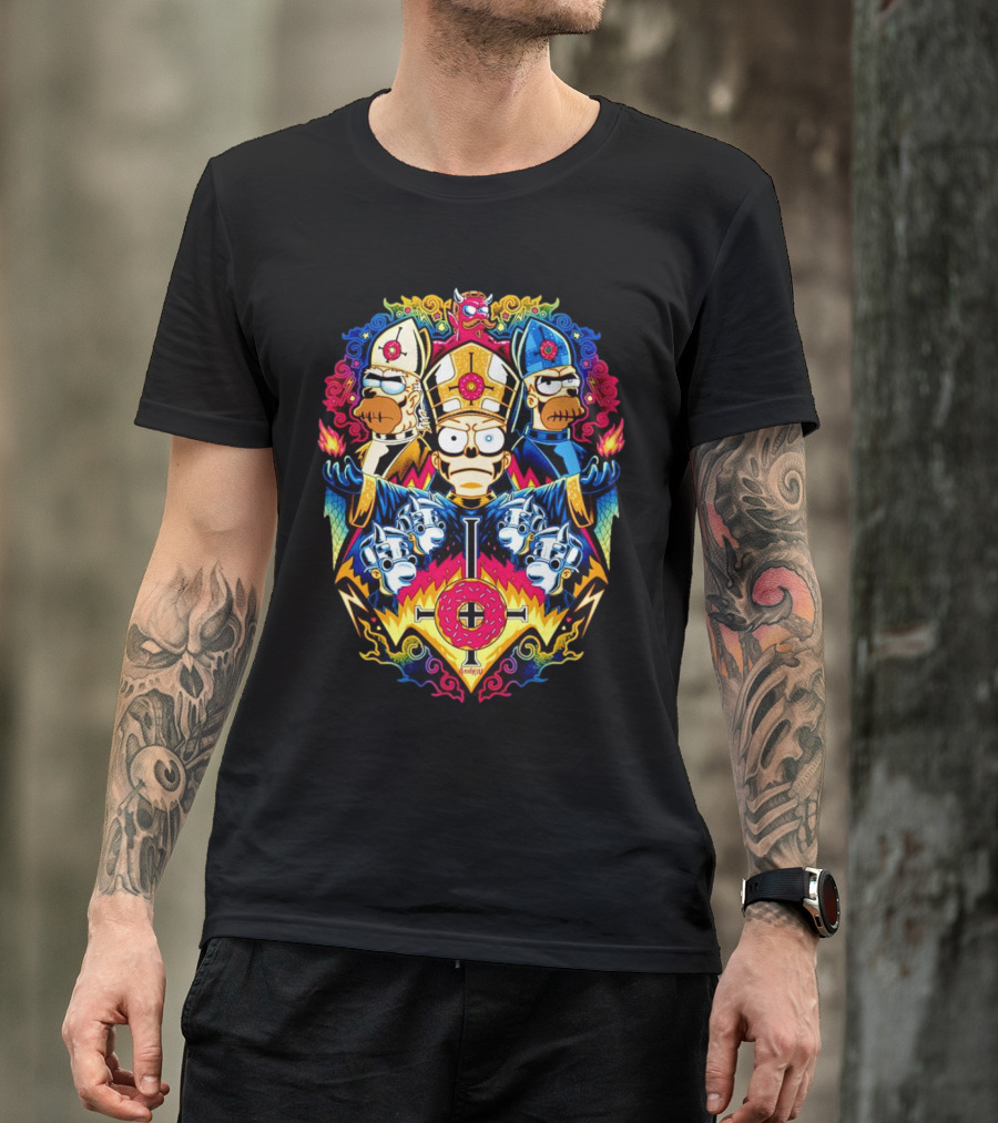 The Simpsons Papa Caramba Homer Papal Trio Psychedelic T-Shirt