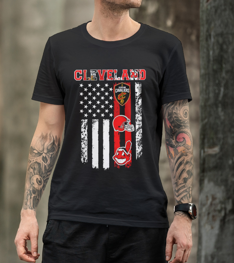 Cleveland Cavaliers Browns Guardians American Flag T-Shirt