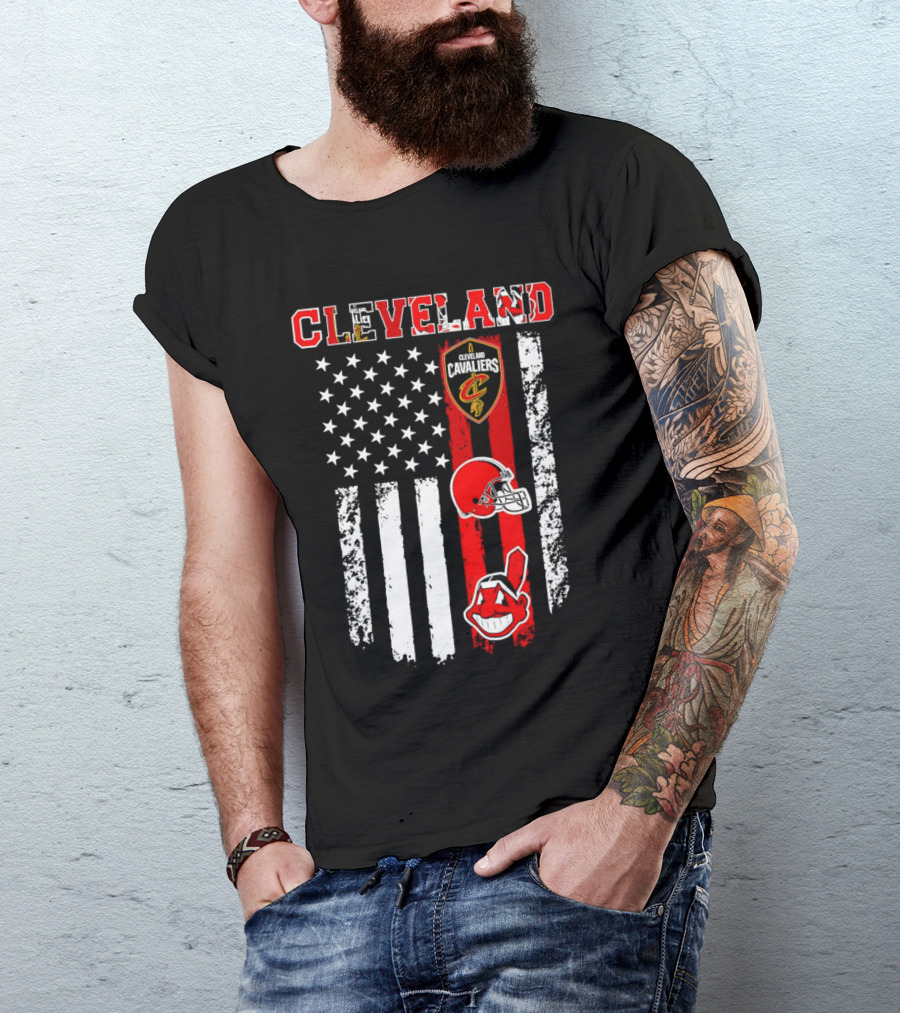 Cleveland Cavaliers Browns Guardians American Flag T-Shirt