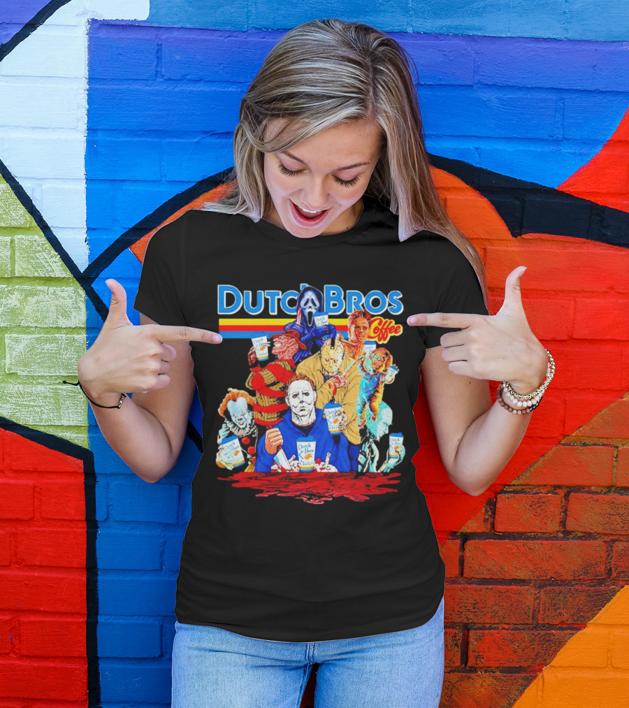 Dutch Bros Coffee Horror Movie Characters Halloween T-Shirt