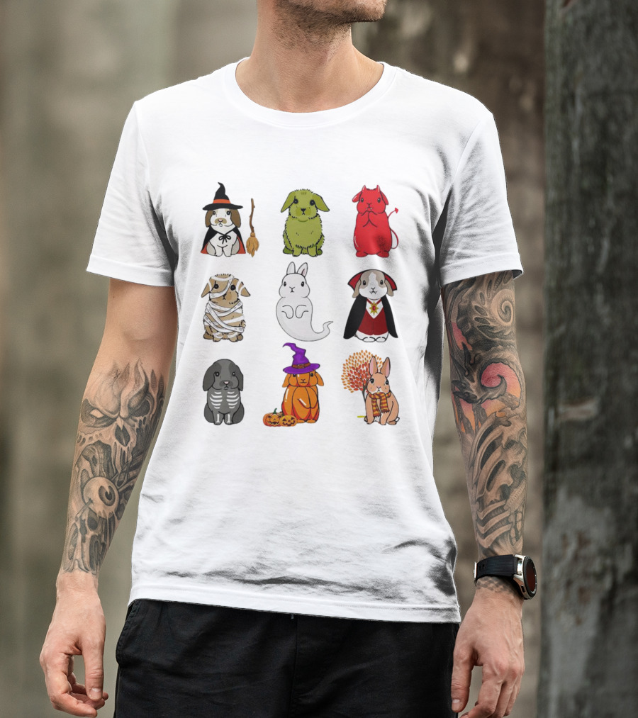 Bunny Witch Mummy Ghost Vampire Skeleton Pumpkin Bat Cute Halloween T-Shirt