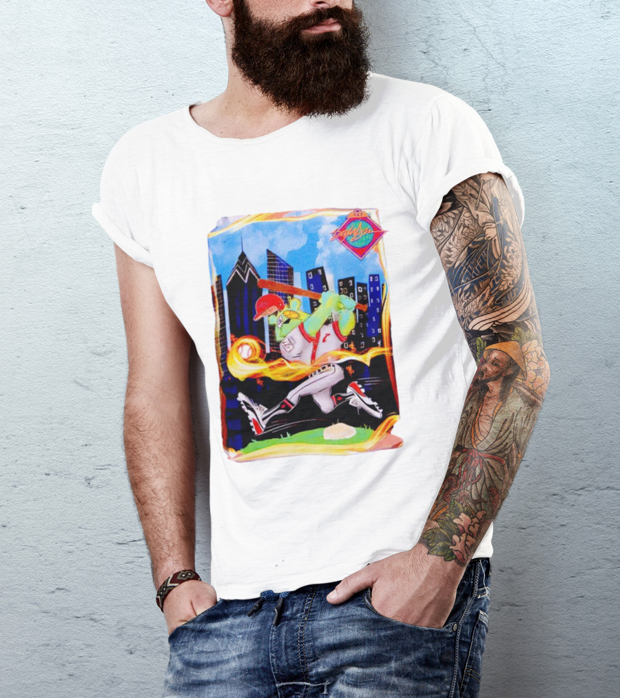 King Saladeen Baseball Caricature With Philadelphia Skyline And Color Splash T-Shirt