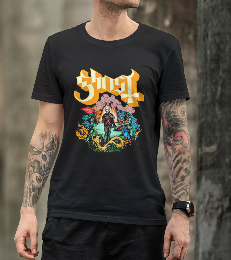 Ghost Skeleton Surrounded By Demons Artwork Halloween T-Shirt