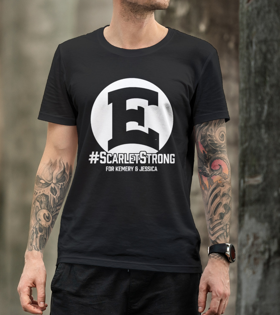 ScarletStrong For Kemery And Jessica Bold E Logo Emblem T-Shirt