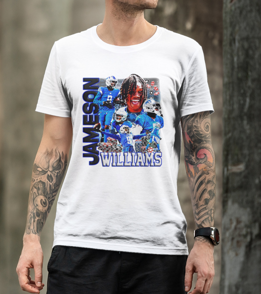 Jameson Williams Detroit Lions Football NFL Athlete Montage T-Shirt