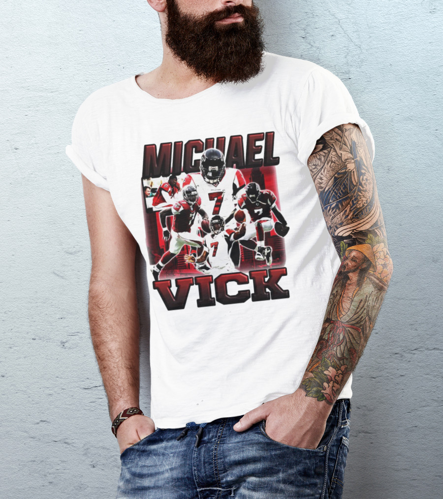 Michael Vick Atlanta Falcons Football Number 7 Quarterback Action Collage T-Shirt