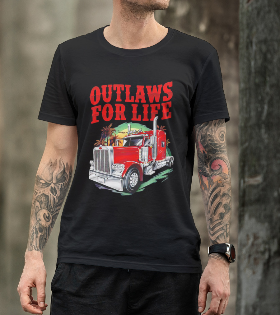 Outlaws For Life Red Truck Palm Trees T-Shirt