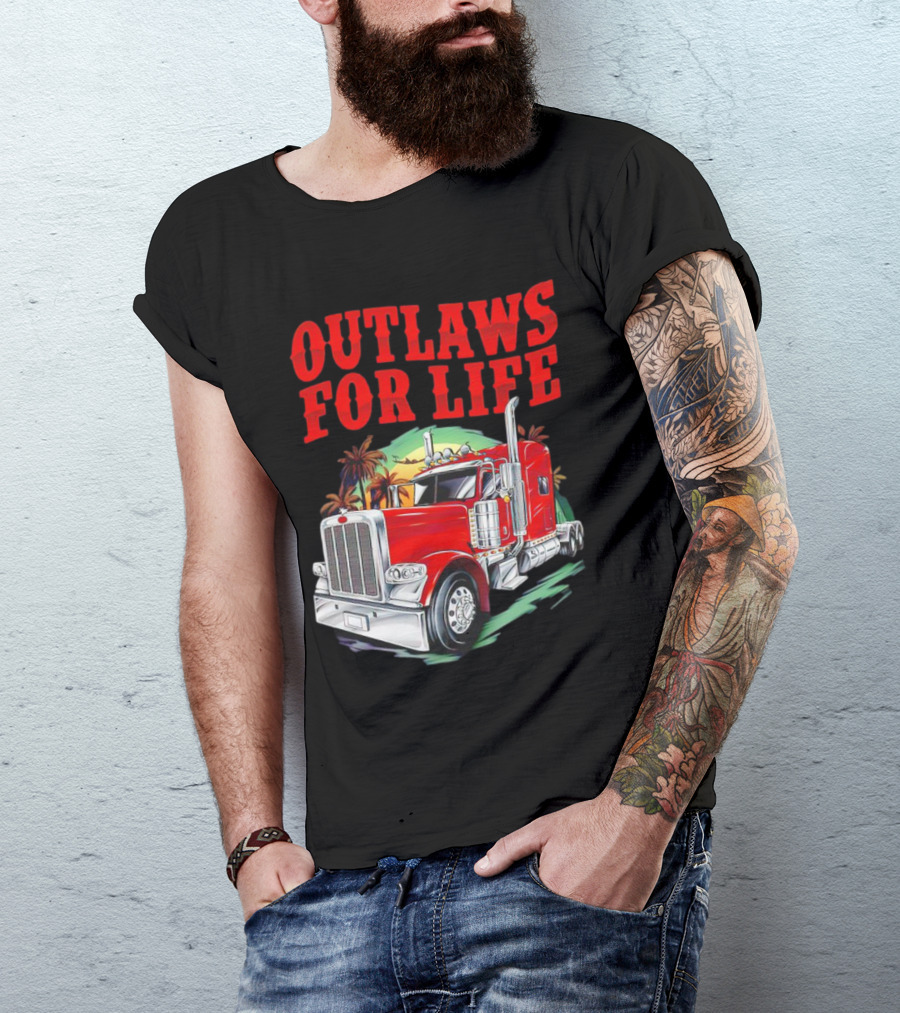 Outlaws For Life Red Truck Palm Trees T-Shirt