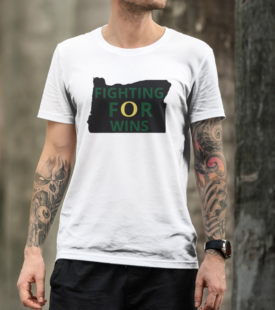 Fighting For Wins Oregon Ducks State Outline T-Shirt